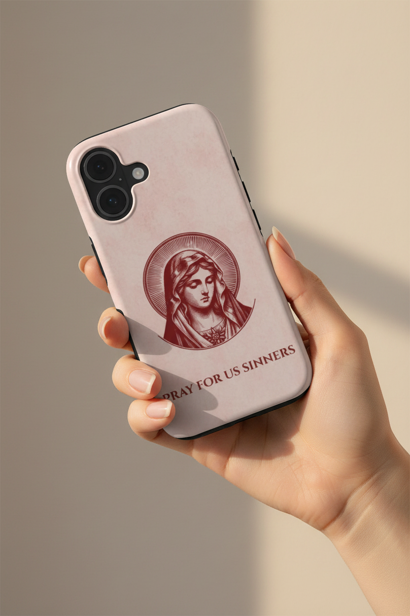 In-hand lifestyle photo of Mother Mary Red phone case